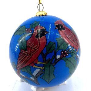 Li Bien Ornament Cardinal Reverse Painted 2000 Glass 3.5"